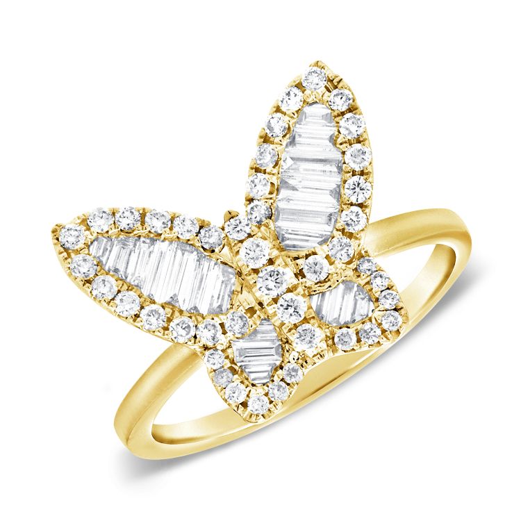 14k Diamond Baguette Butterfly Ring - Nolita