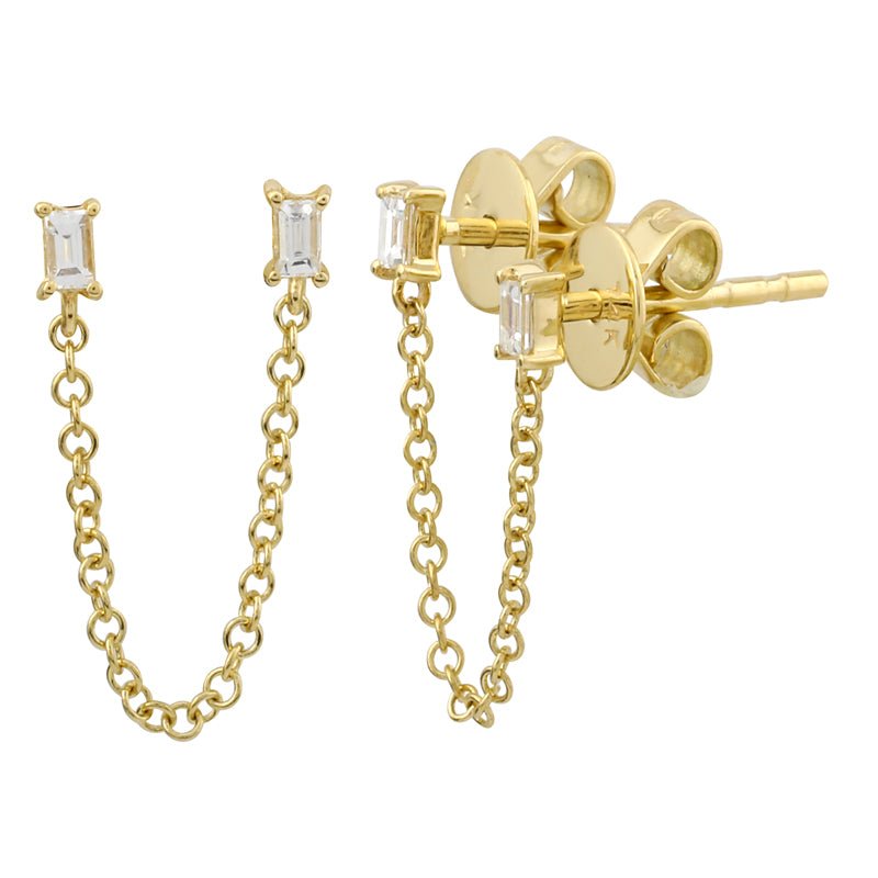 14K Diamond Baguette Chain Earrings - Nolita