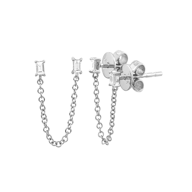 14K Diamond Baguette Chain Earrings - Nolita