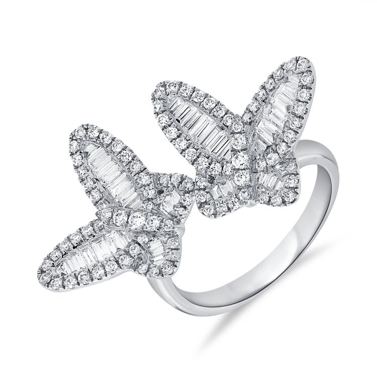 14K Diamond Baguette Double Butterfly Ring - Nolita