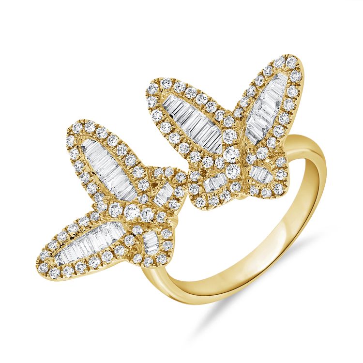 14K Diamond Baguette Double Butterfly Ring - Nolita