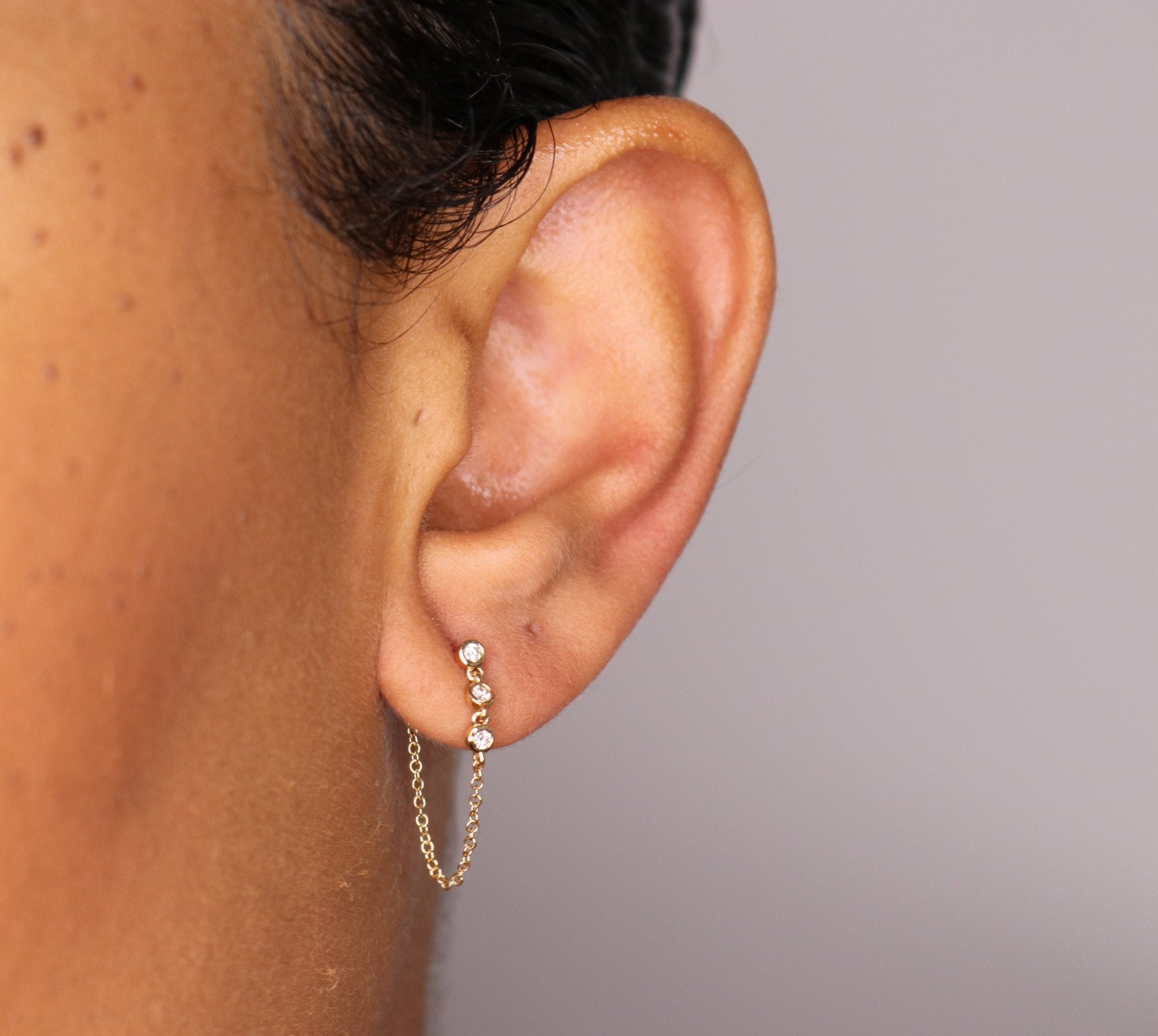 14K Diamond Bezel Chain Earring - Single - Nolita