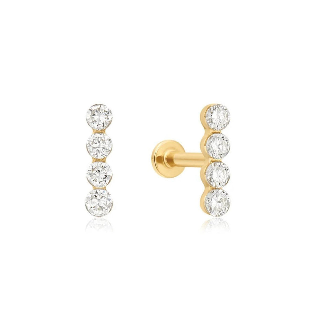 14K Diamond Bezel Line Bar Lab Diamond Flat Back Stud - Nolita