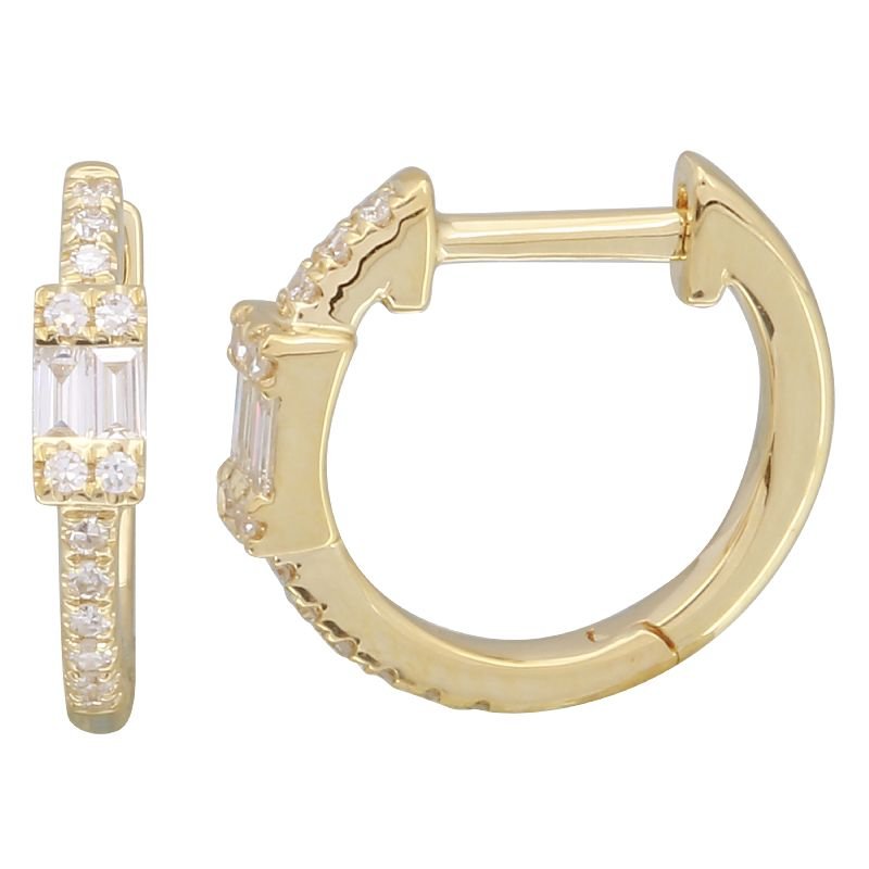 14K Diamond Double Baguette Huggies