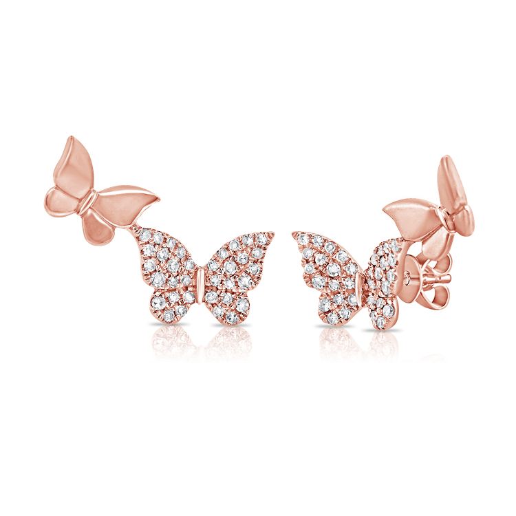 14K Diamond Double Butterfly Earrings - Nolita