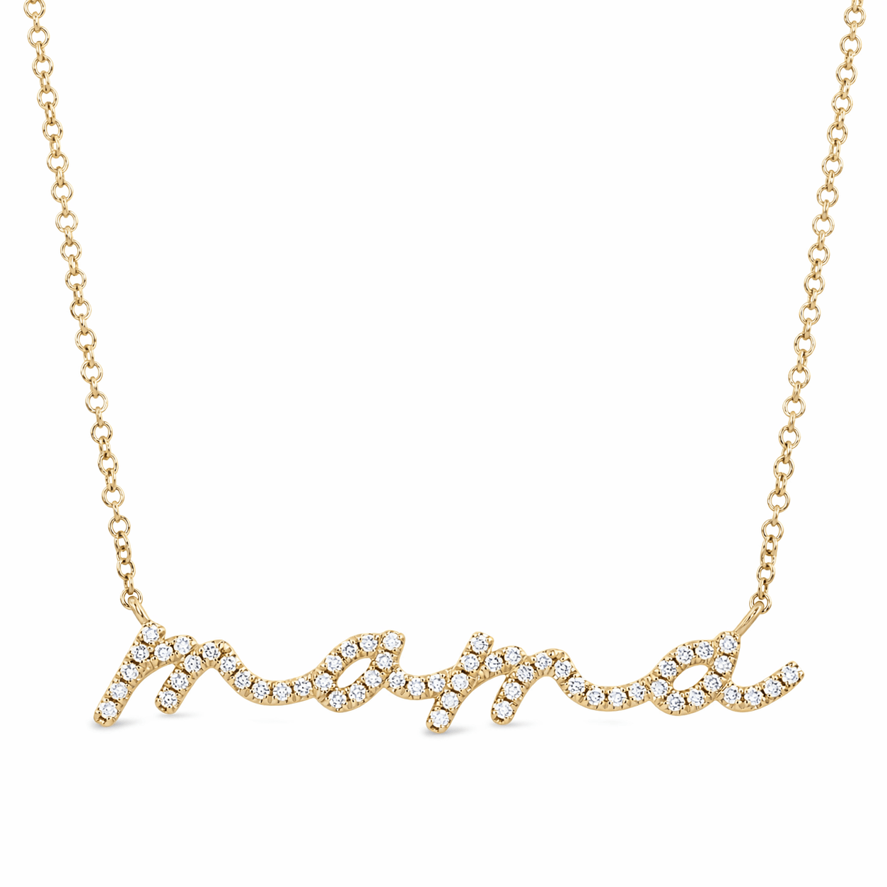 14K Diamond Mama Necklace - Script - Nolita