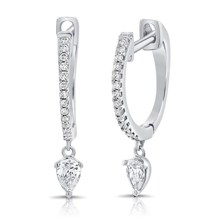 14K Diamond Pear Drop Huggie Earrings - Nolita