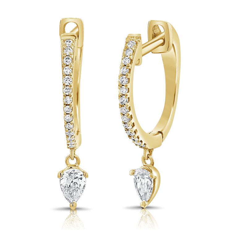 14K Diamond Pear Drop Huggie Earrings - Nolita