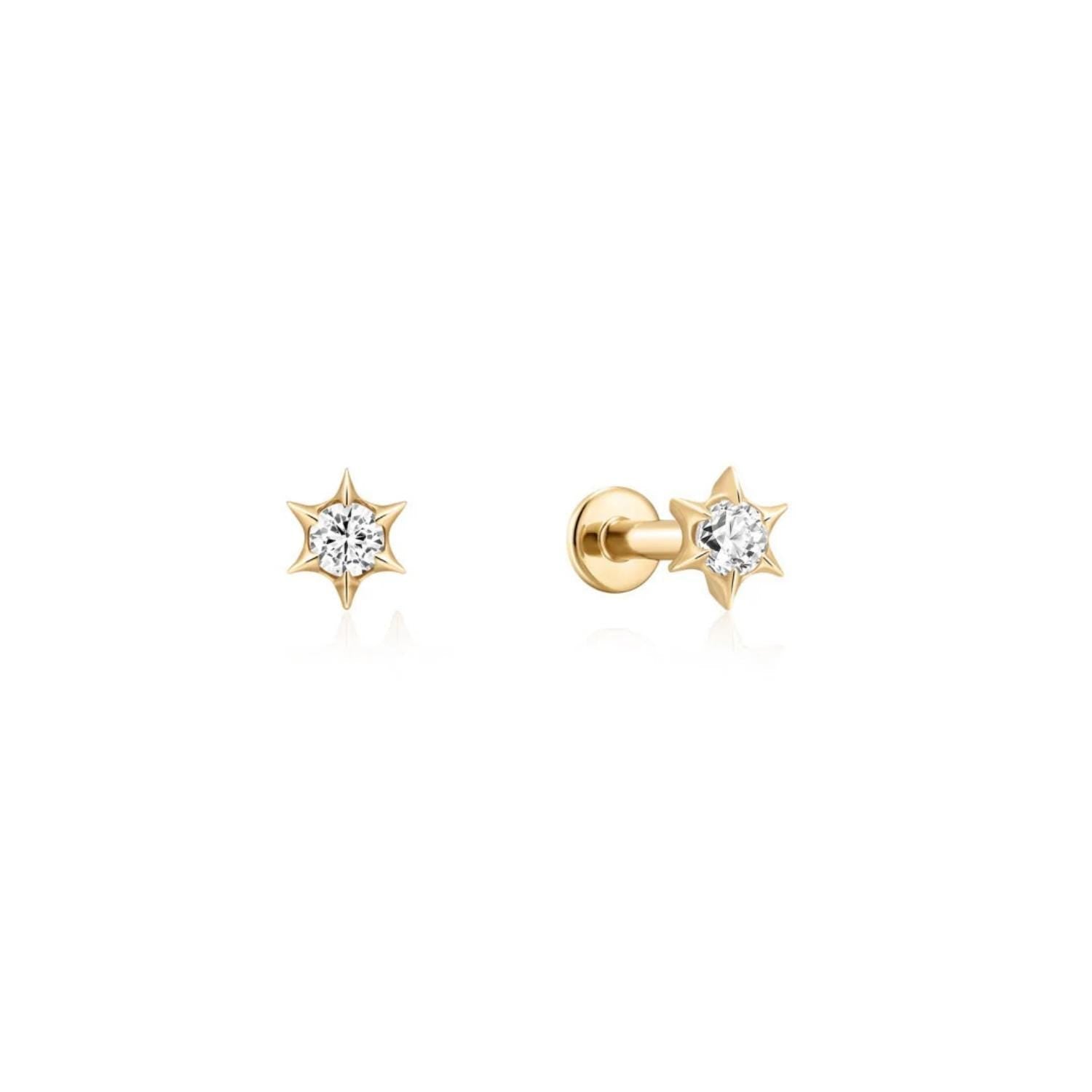 14K Diamond Sunburst Flack Back Stud - Nolita