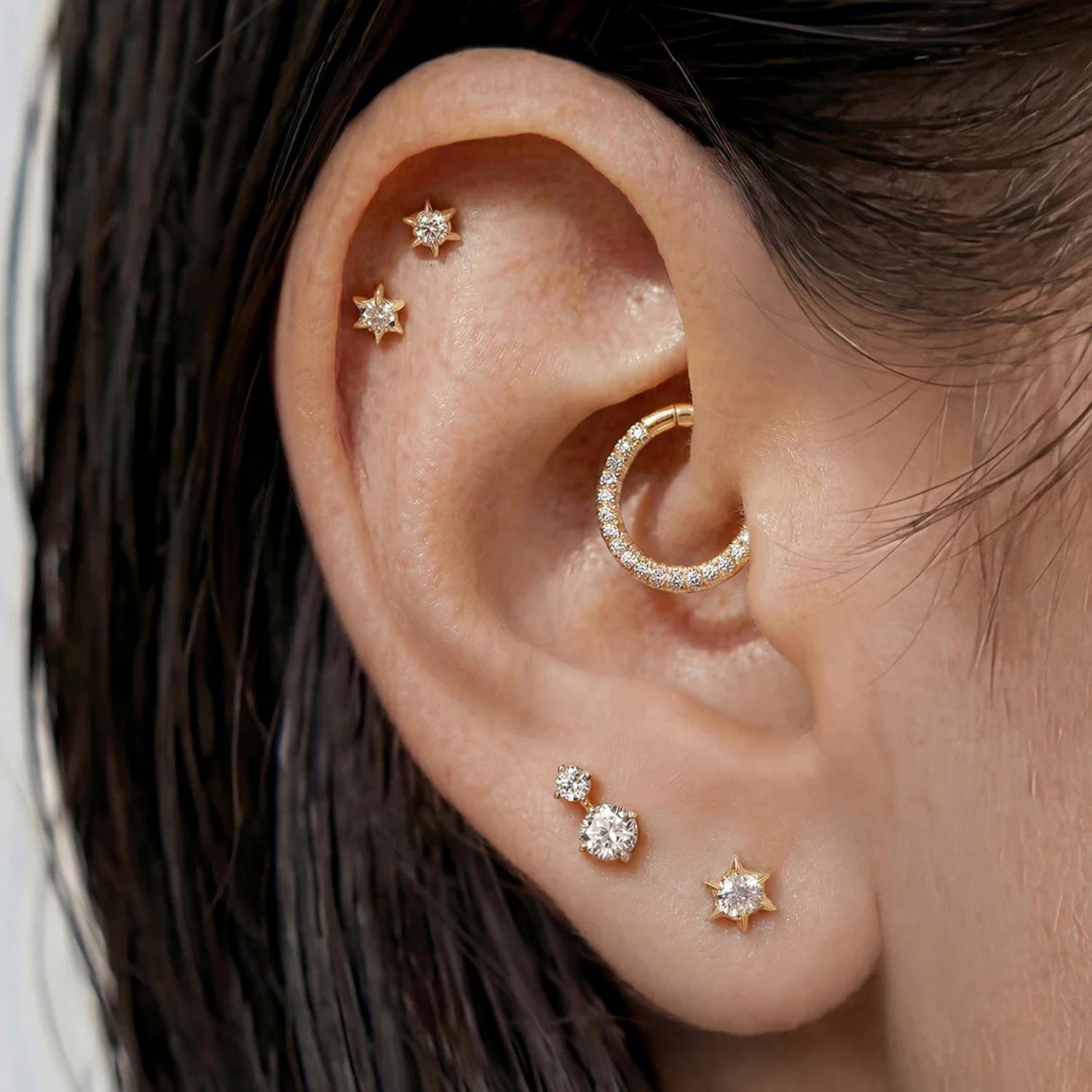 14K Diamond Sunburst Flack Back Stud - Nolita