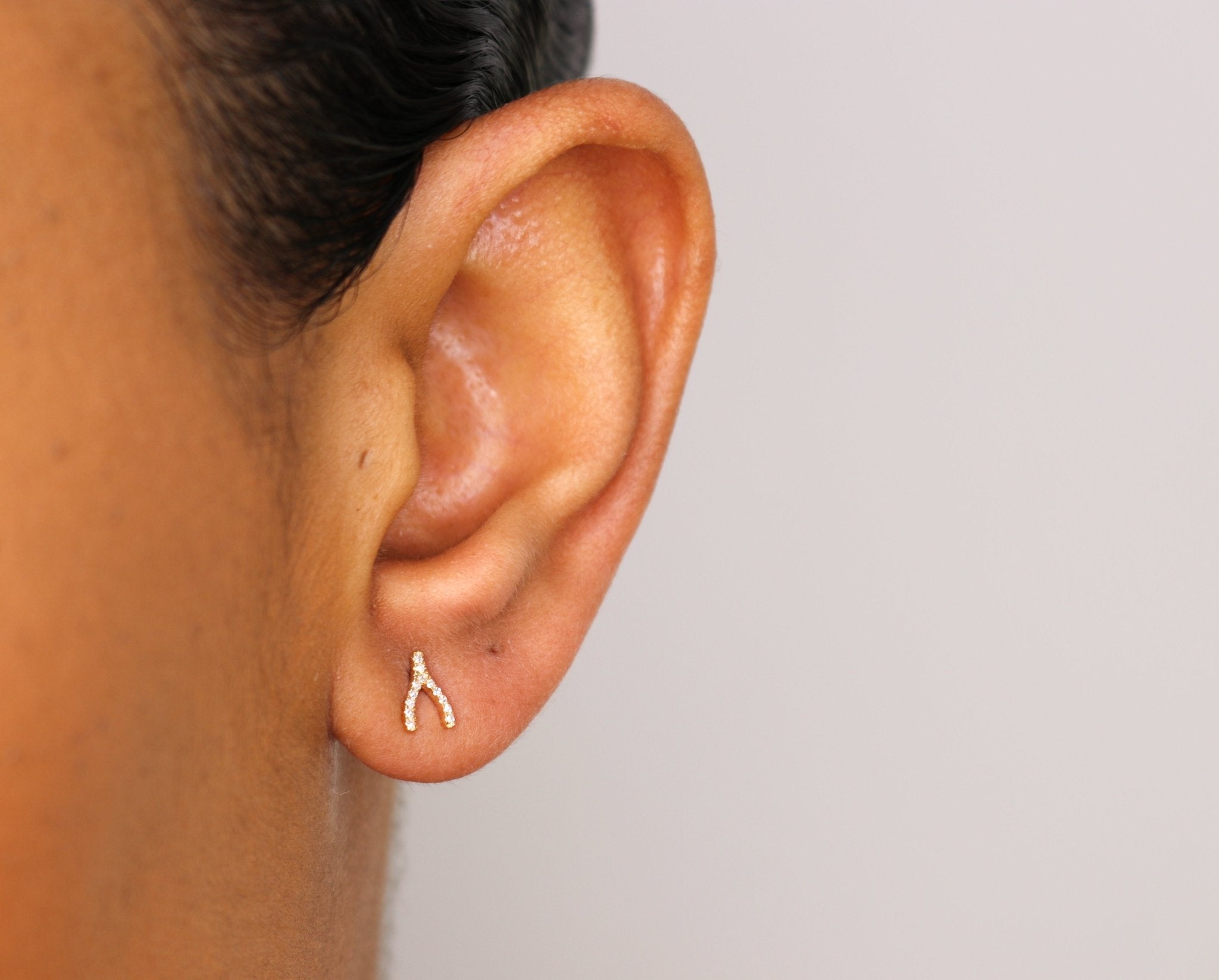 14K Diamond Wishbone Stud - Single - Nolita