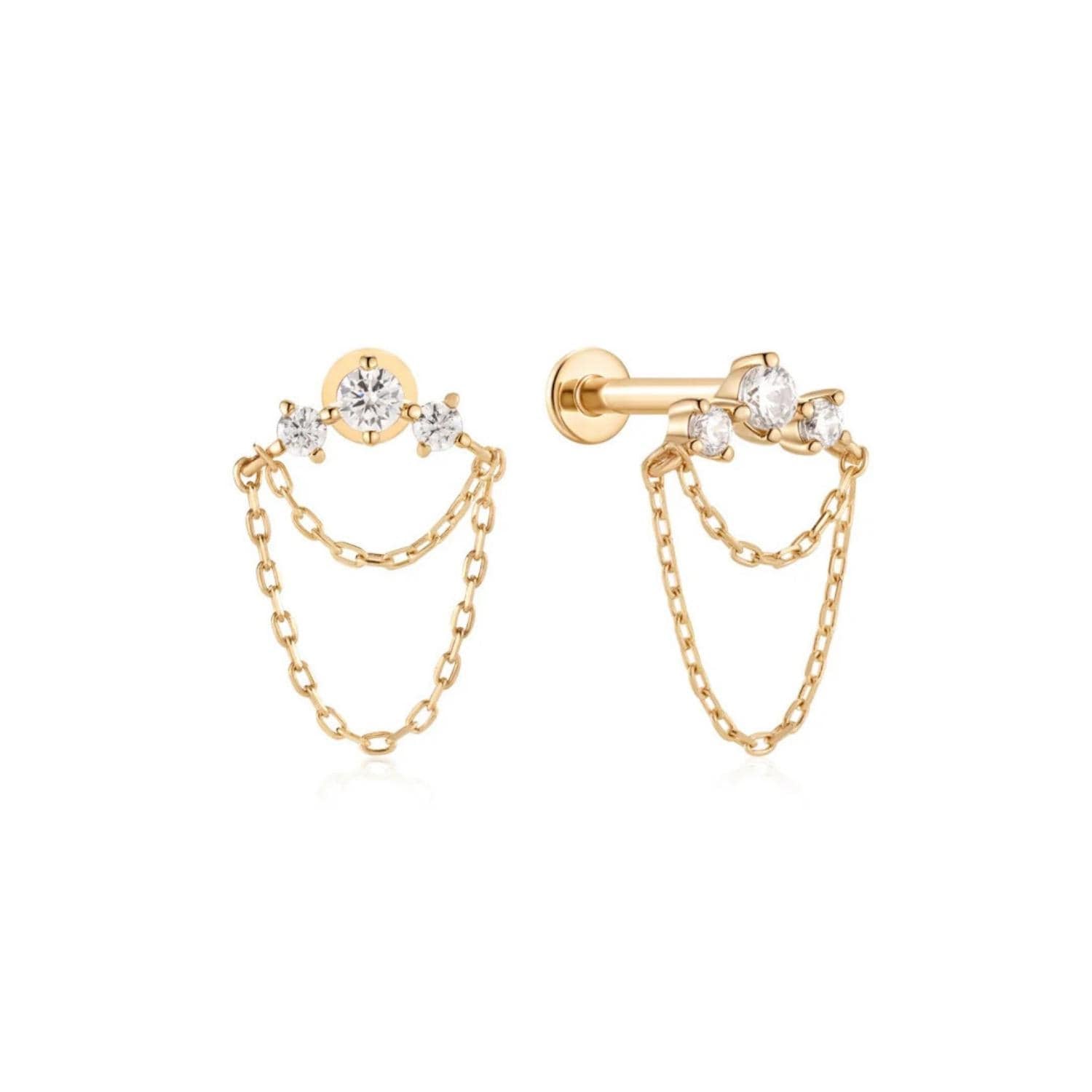 14K Double Chain Drape Lab Diamond Flat Back Stud - Nolita
