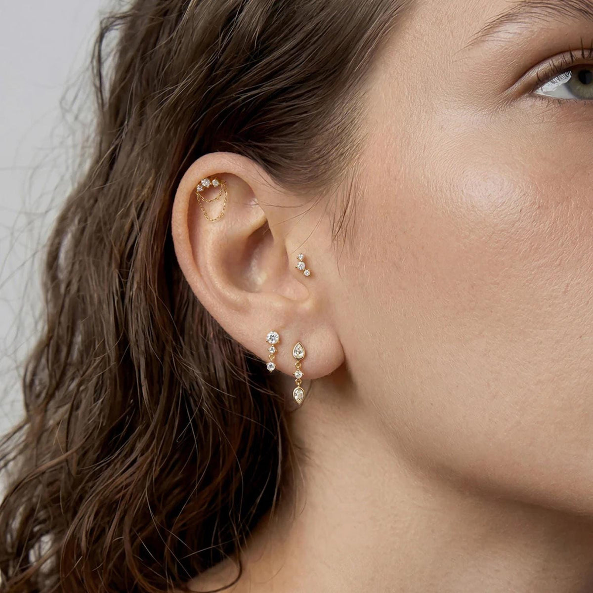 14K Double Chain Drape Lab Diamond Flat Back Stud - Nolita