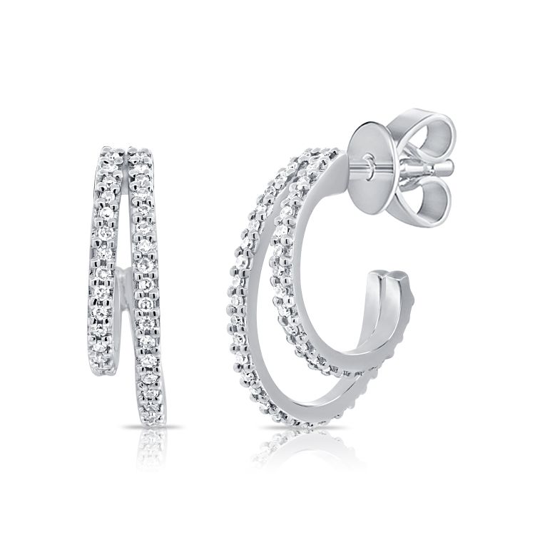 14K Double Diamond Huggie Stud Earrings - Nolita