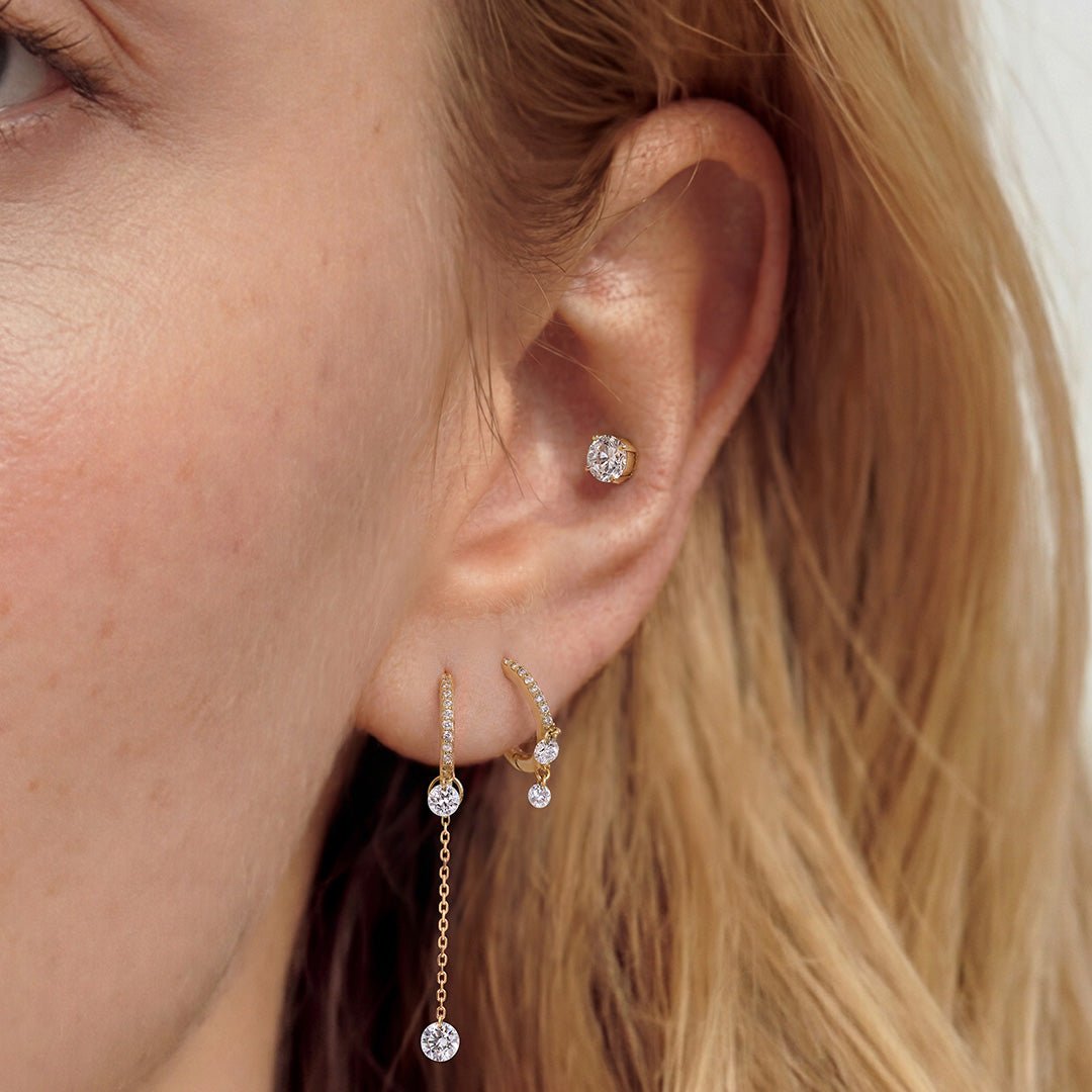 14K Double-Drop Pavé Lab Diamond Huggie Earrings - Nolita