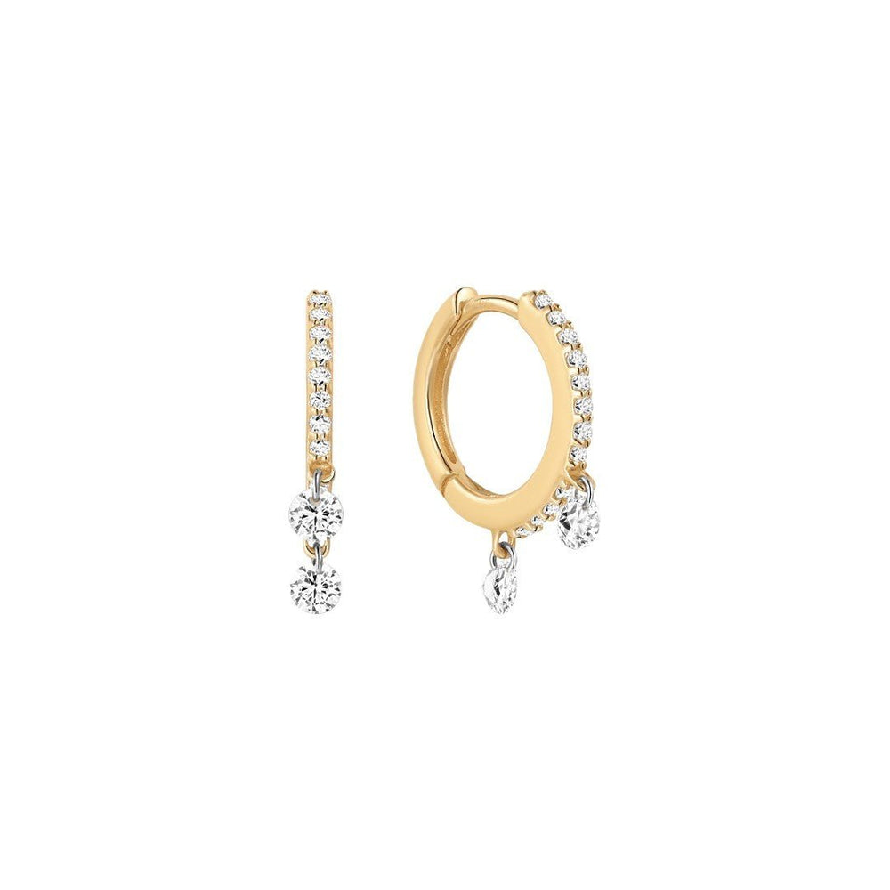 14K Double-Drop Pavé Lab Diamond Huggie Earrings