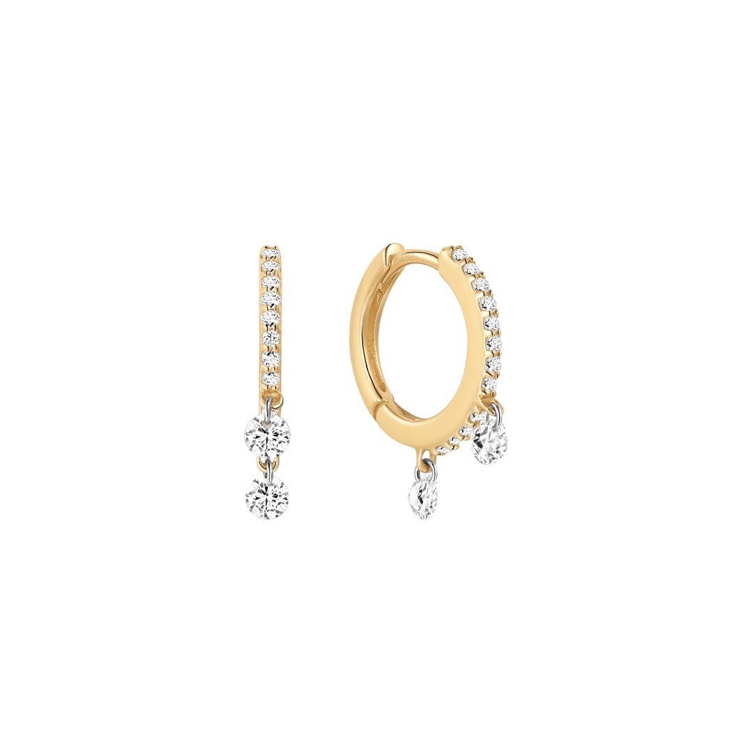 14K Double-Drop Pavé Lab Diamond Huggie Earrings - Nolita