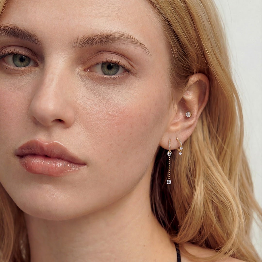 14K Double-Drop Pavé Lab Diamond Huggie Earrings - Nolita