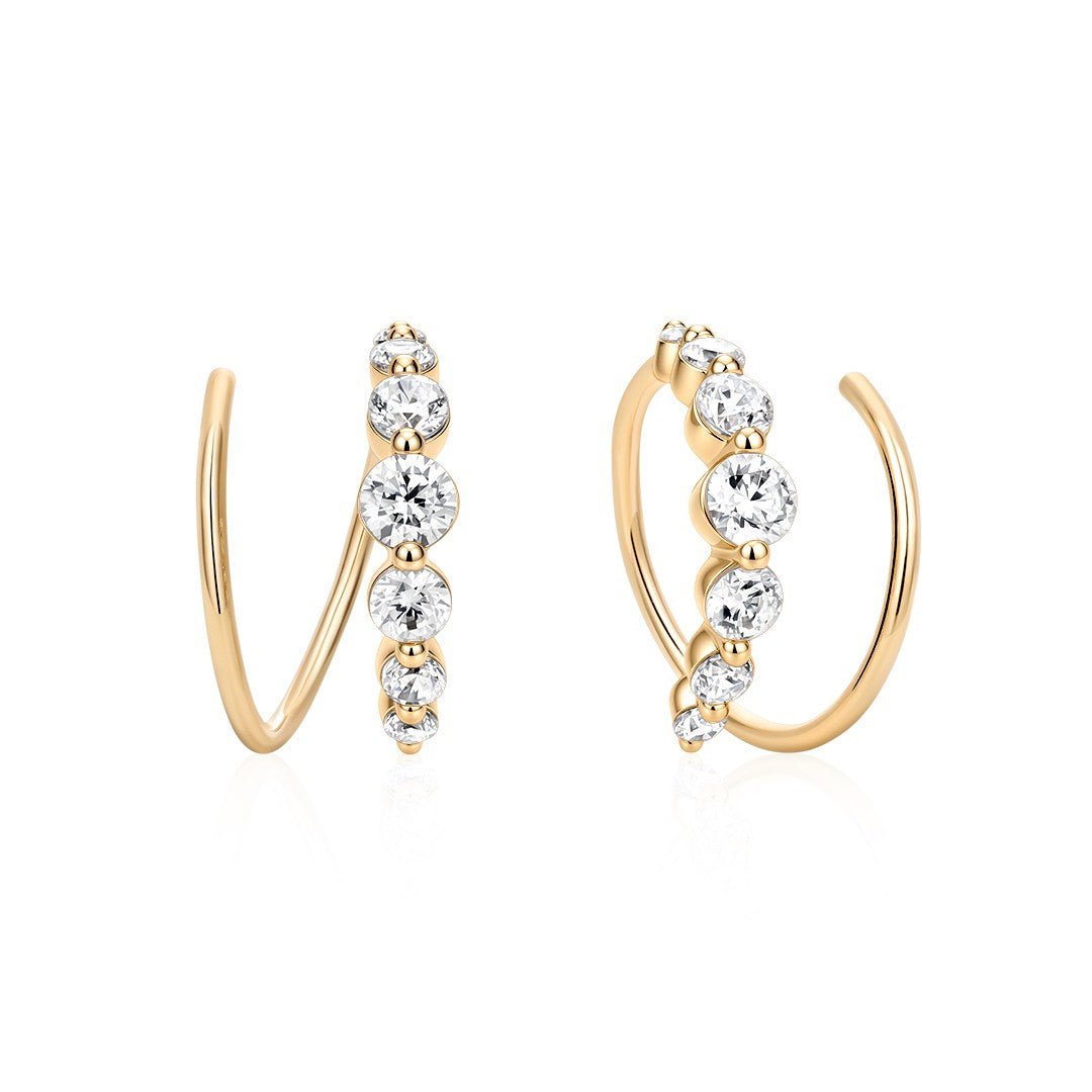 14K Double Hoop Graduated Lab Diamond Earrings - Nolita
