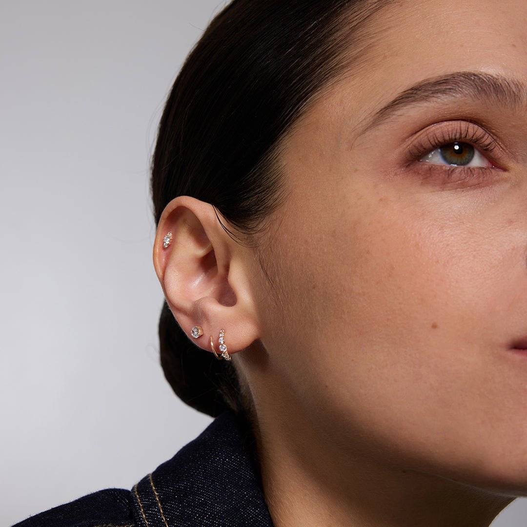 14K Double Hoop Graduated Lab Diamond Earrings - Nolita