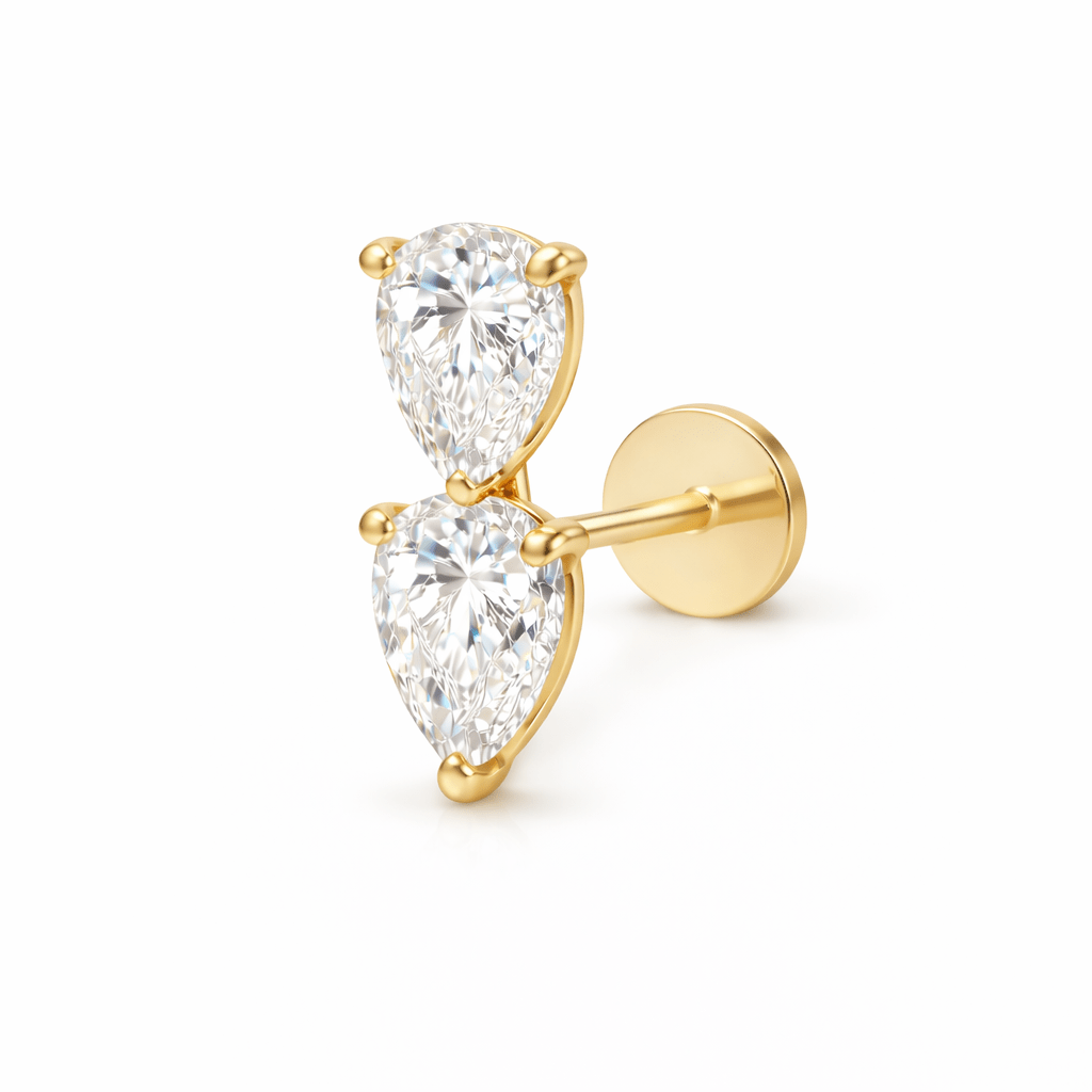 14K Double Pear Lab Grown Diamond Flat Back Single Stud - Nolita
