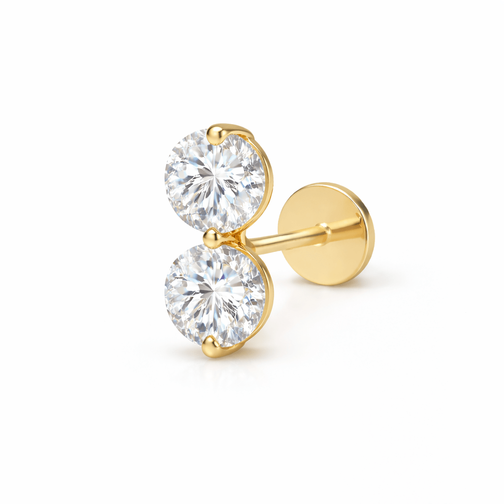 14K Double Round Lab Grown Diamond Flat Back Single Stud - Nolita