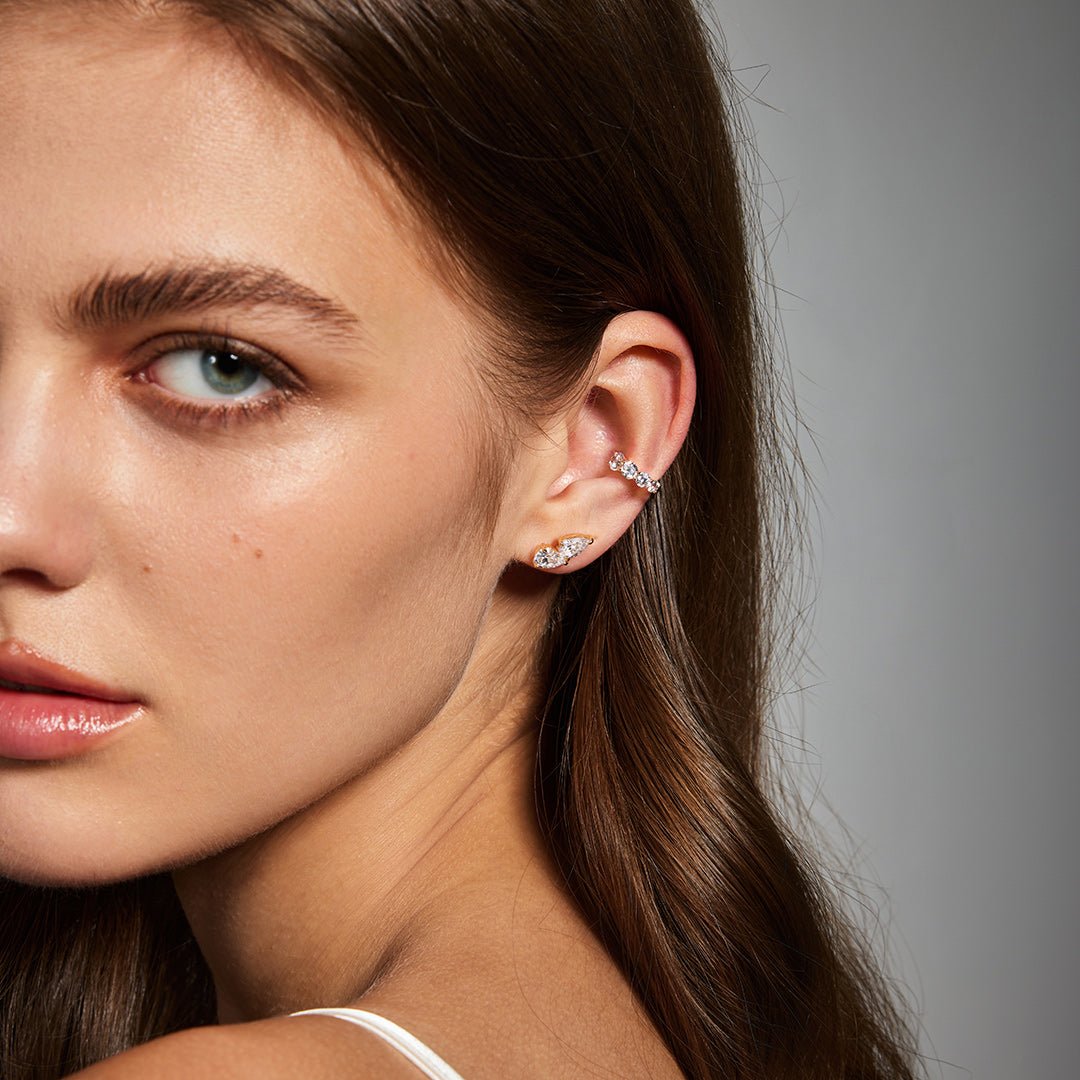 14K Double Tilted Pear Lab Diamond Stud Earrings - Nolita