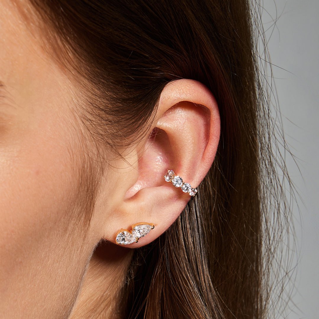 14K Double Tilted Pear Lab Diamond Stud Earrings - Nolita