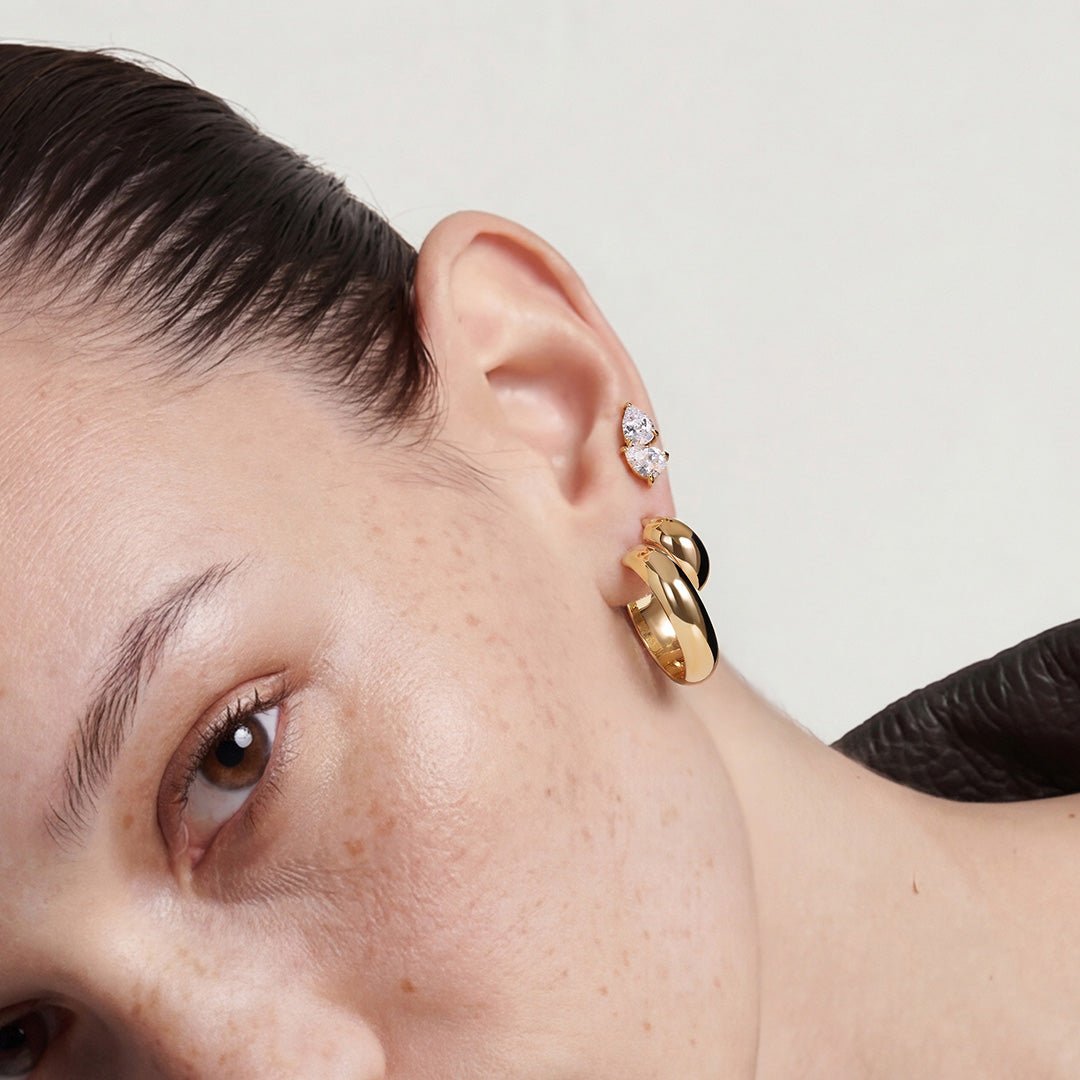 14K Double Tilted Pear Lab Diamond Stud Earrings - Nolita