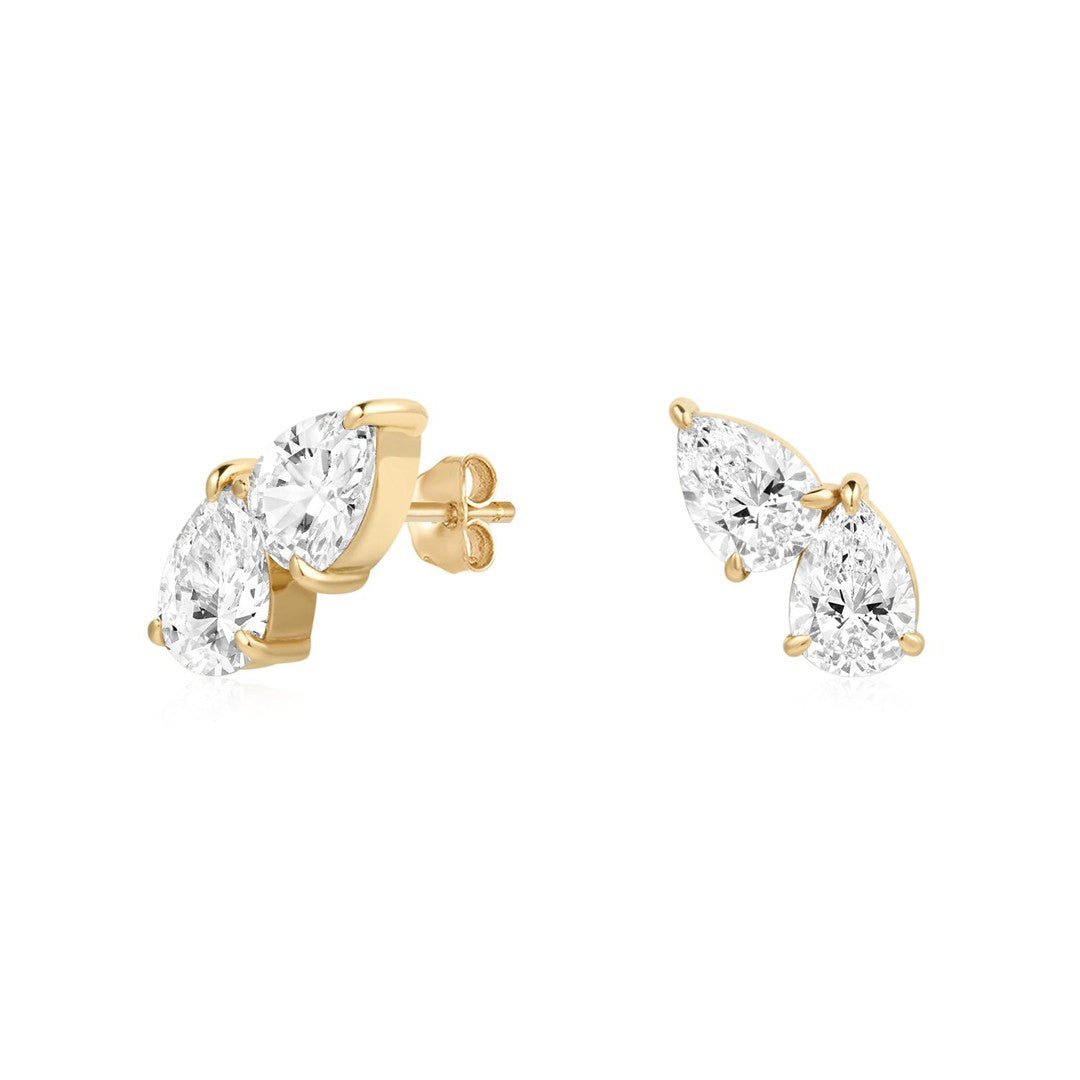 14K Double Tilted Pear Lab Diamond Stud Earrings - Nolita