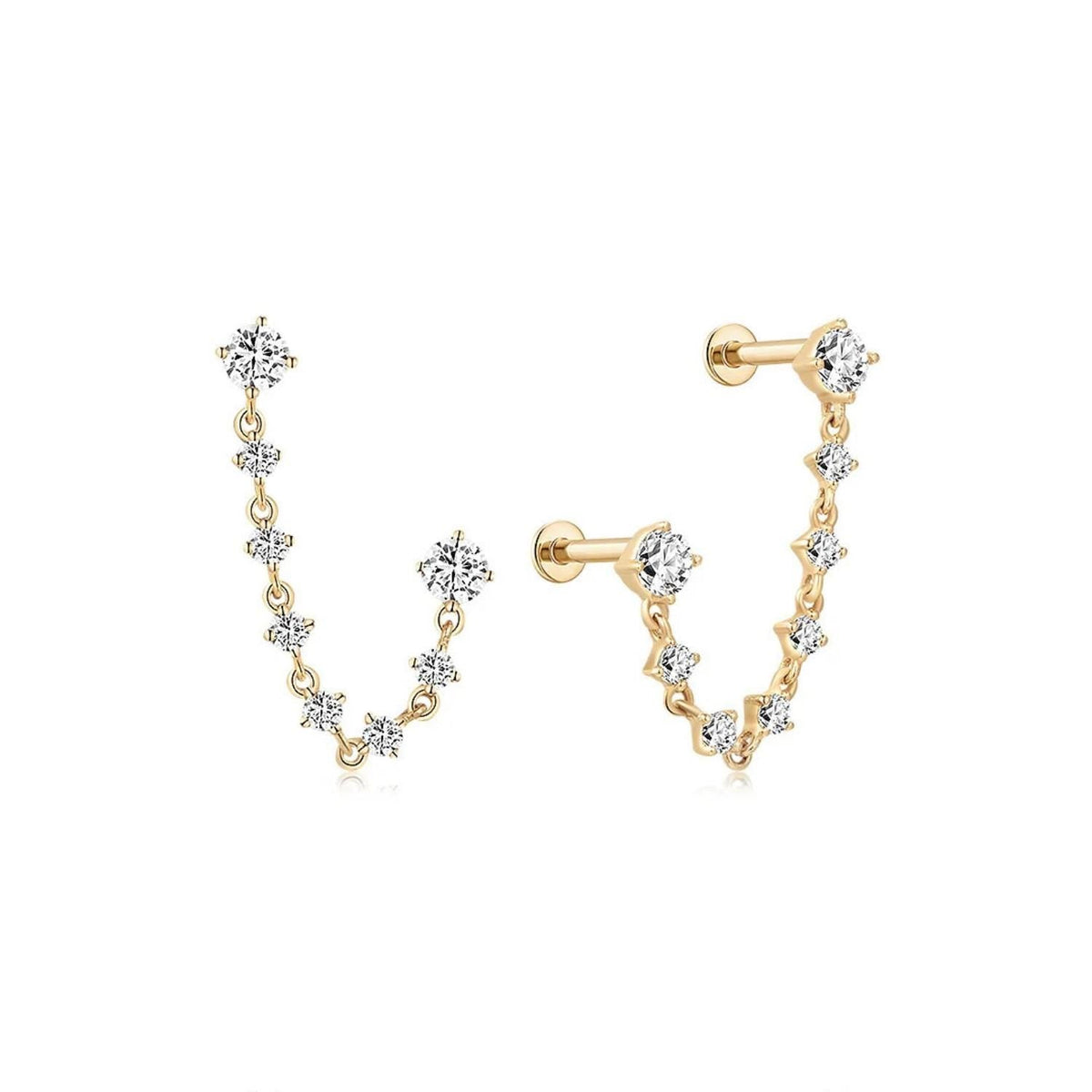 14K Draped Chain Double Piercing Lab Diamond Stud - Nolita