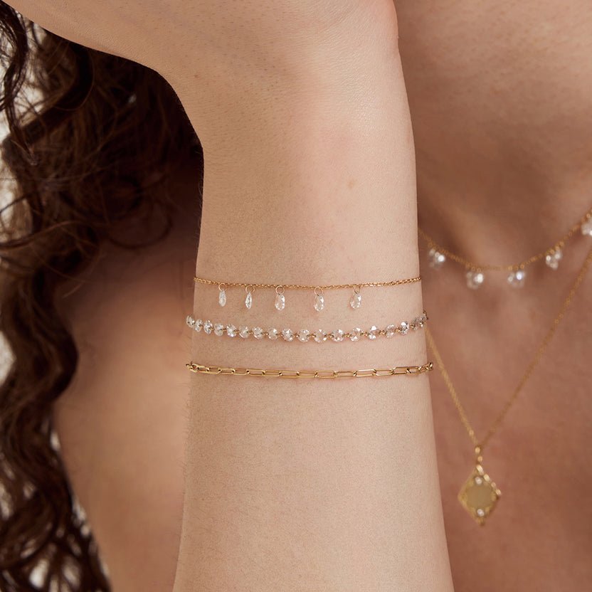 14K Drilled Pear Lab Diamond Station Bracelet - Nolita