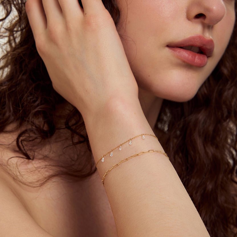 14K Drilled Pear Lab Diamond Station Bracelet - Nolita