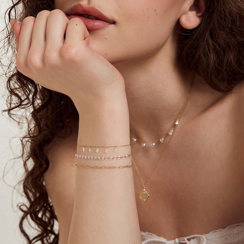 14K Drilled Pear Lab Diamond Station Bracelet - Nolita