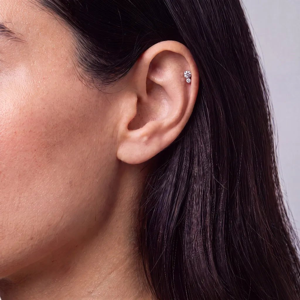 14K Duo Round Lab Diamond Flat Back Stud - Nolita