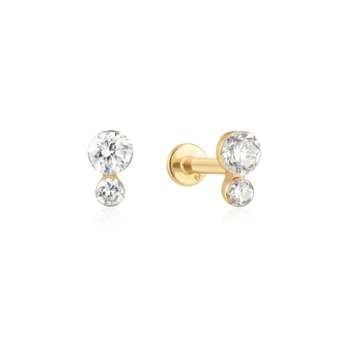 14K Duo Round Lab Diamond Flat Back Stud - Nolita
