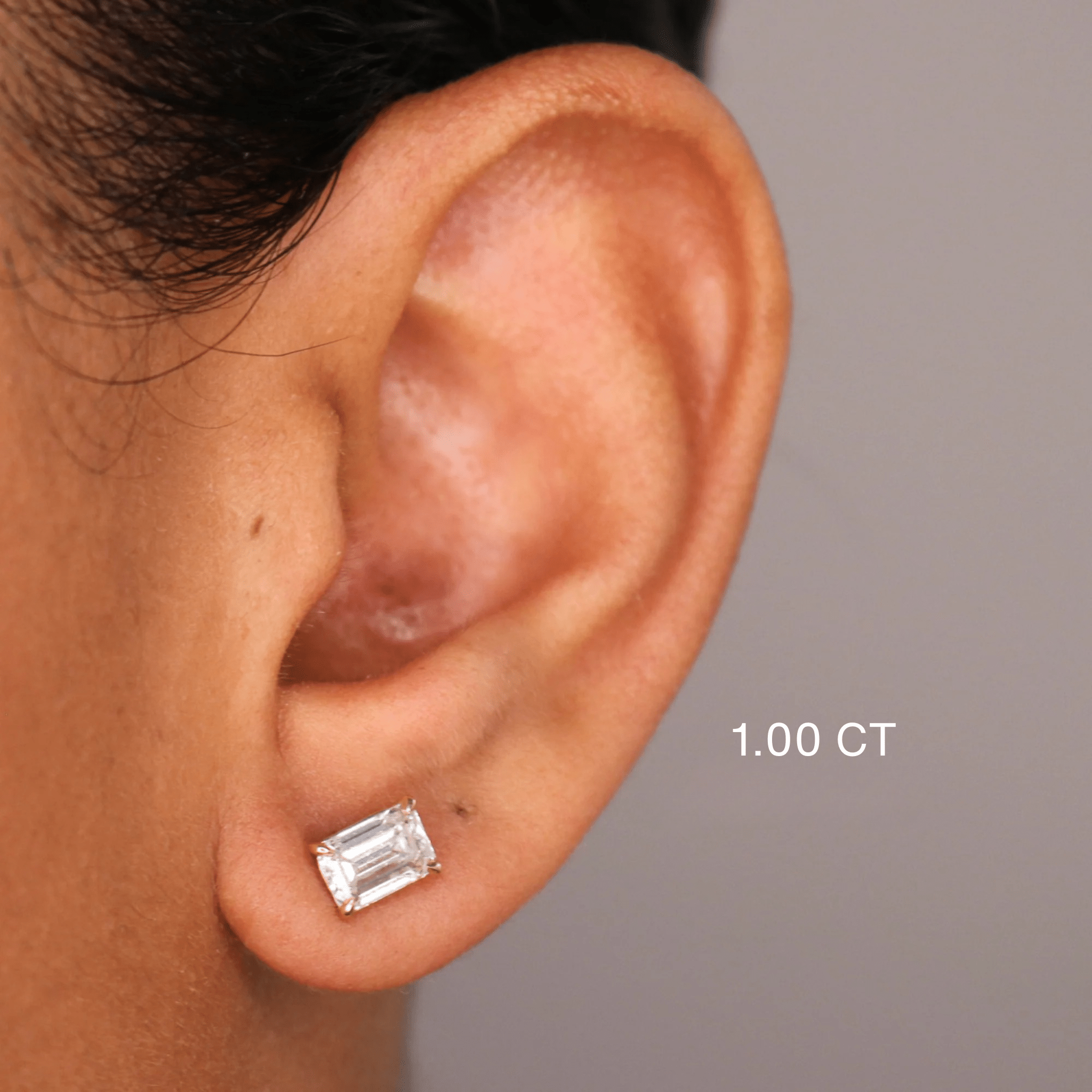 14K Emerald Cut Lab Grown Diamond Flat Back Single Stud - Nolita