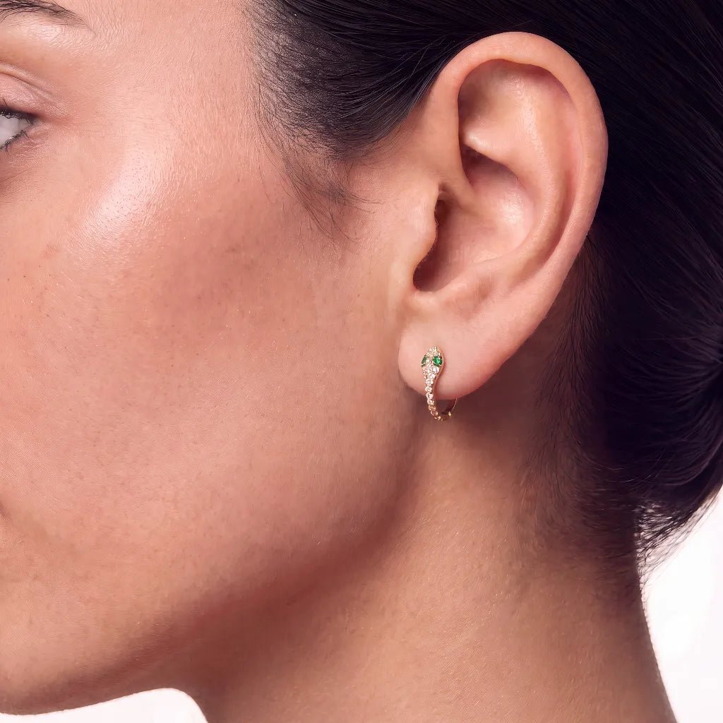 14K Emerald Diamond Snake Earrings - Nolita