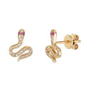 14K Emerald Diamond Snake Stud Earrings - Nolita