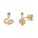 14K Emerald Diamond Snake Stud Earrings - Nolita
