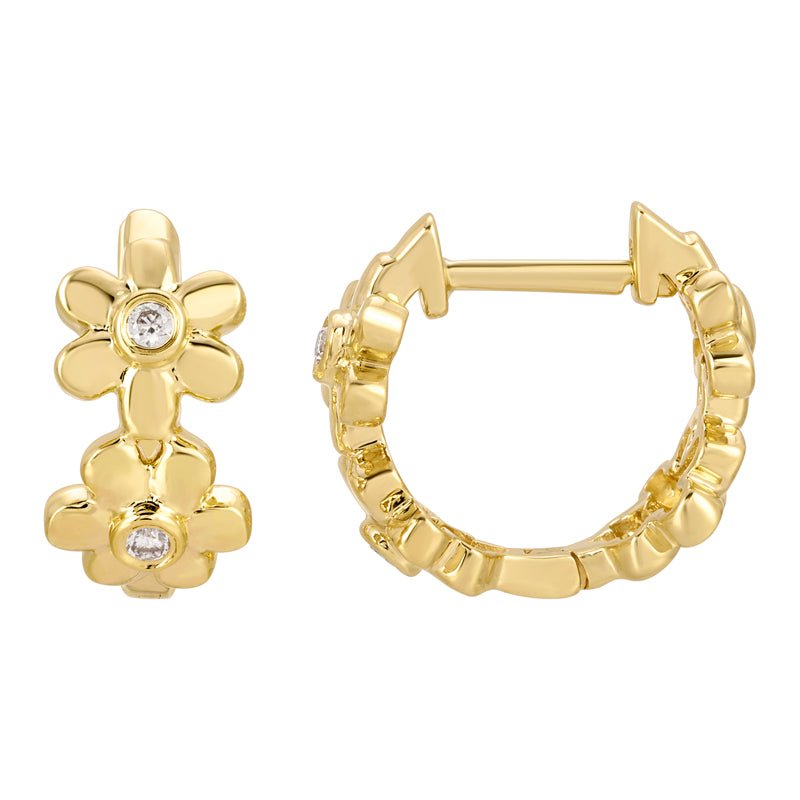 14K Flower Diamond Huggie Earrings - Nolita