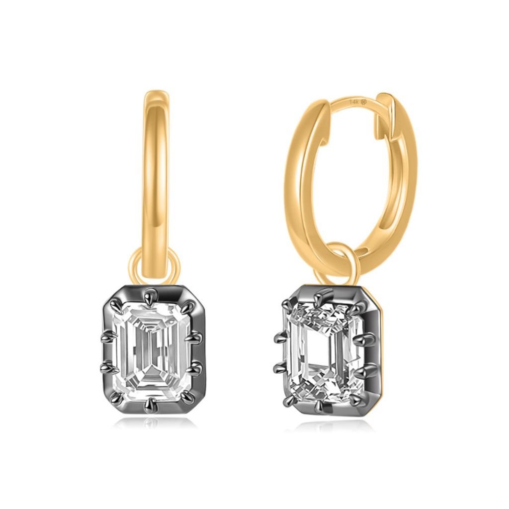 14K Georgian Emerald Lab Diamond Hoop Earrings - Nolita