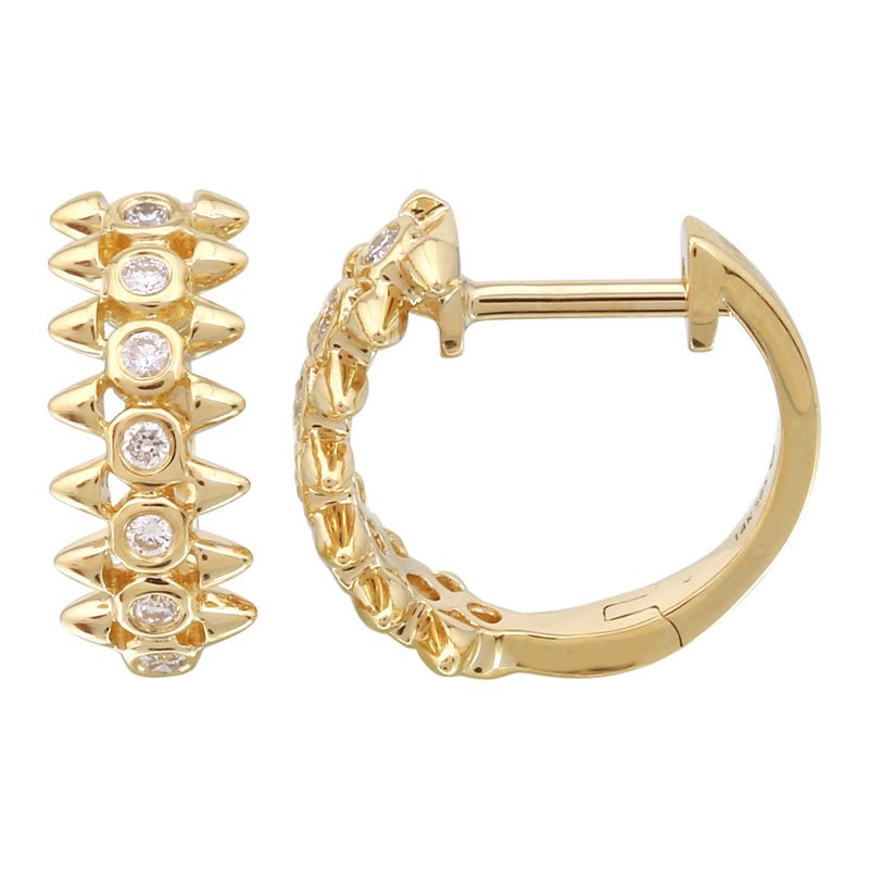 14K Gold Diamond Spike Huggie Earrings - Nolita