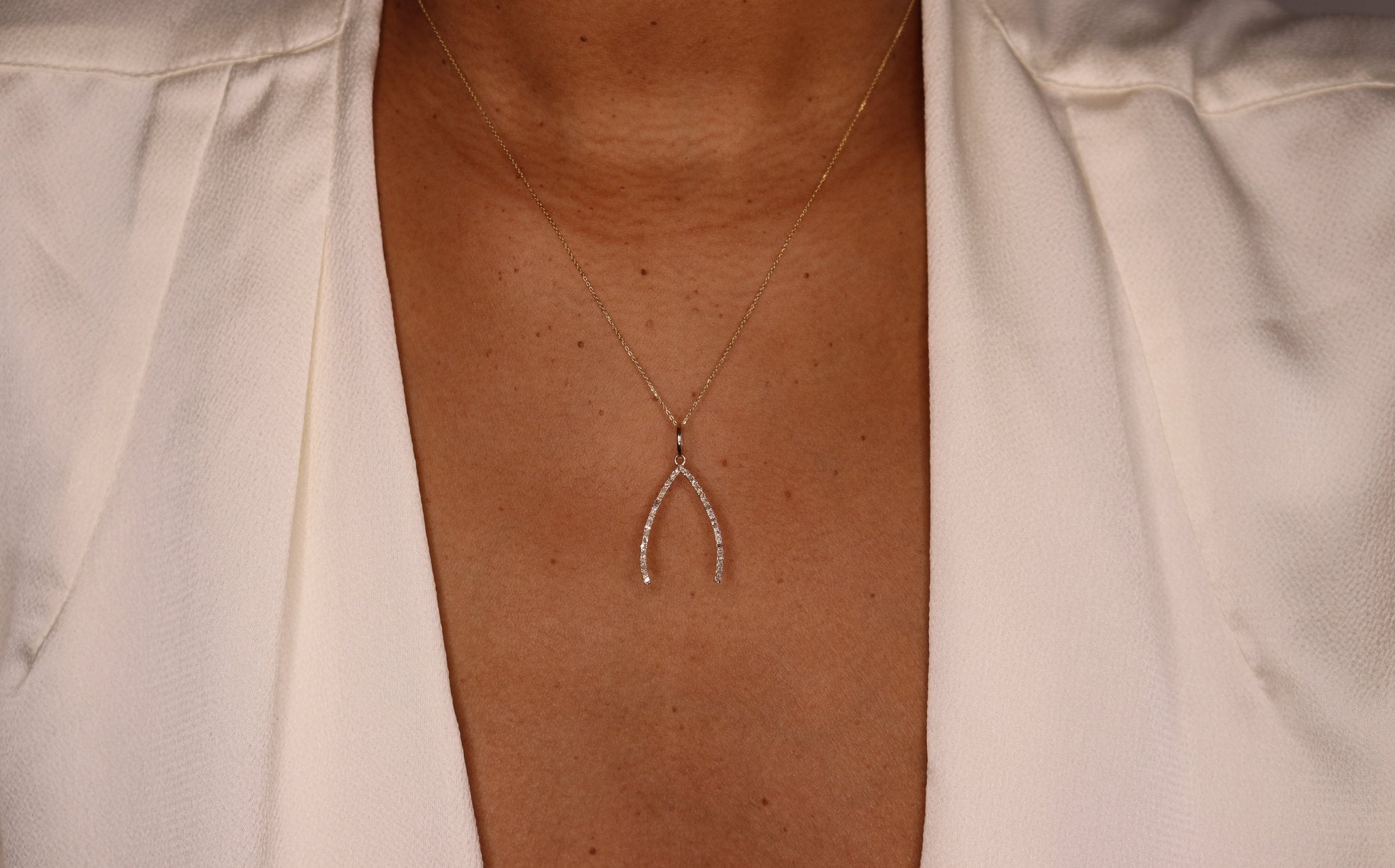 14K Gold Diamond Thin Wishbone Charm - Nolita