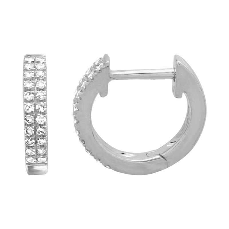14k Gold Double Row Diamond Huggie Earrings - Nolita
