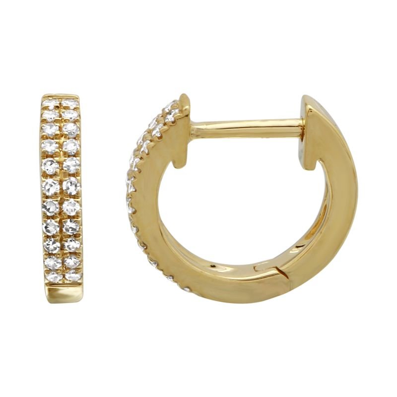 14k Gold Double Row Diamond Huggie Earrings - Nolita