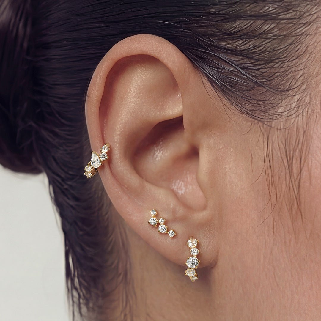 14K Graduated Lab Diamond Huggie Earrings - Nolita