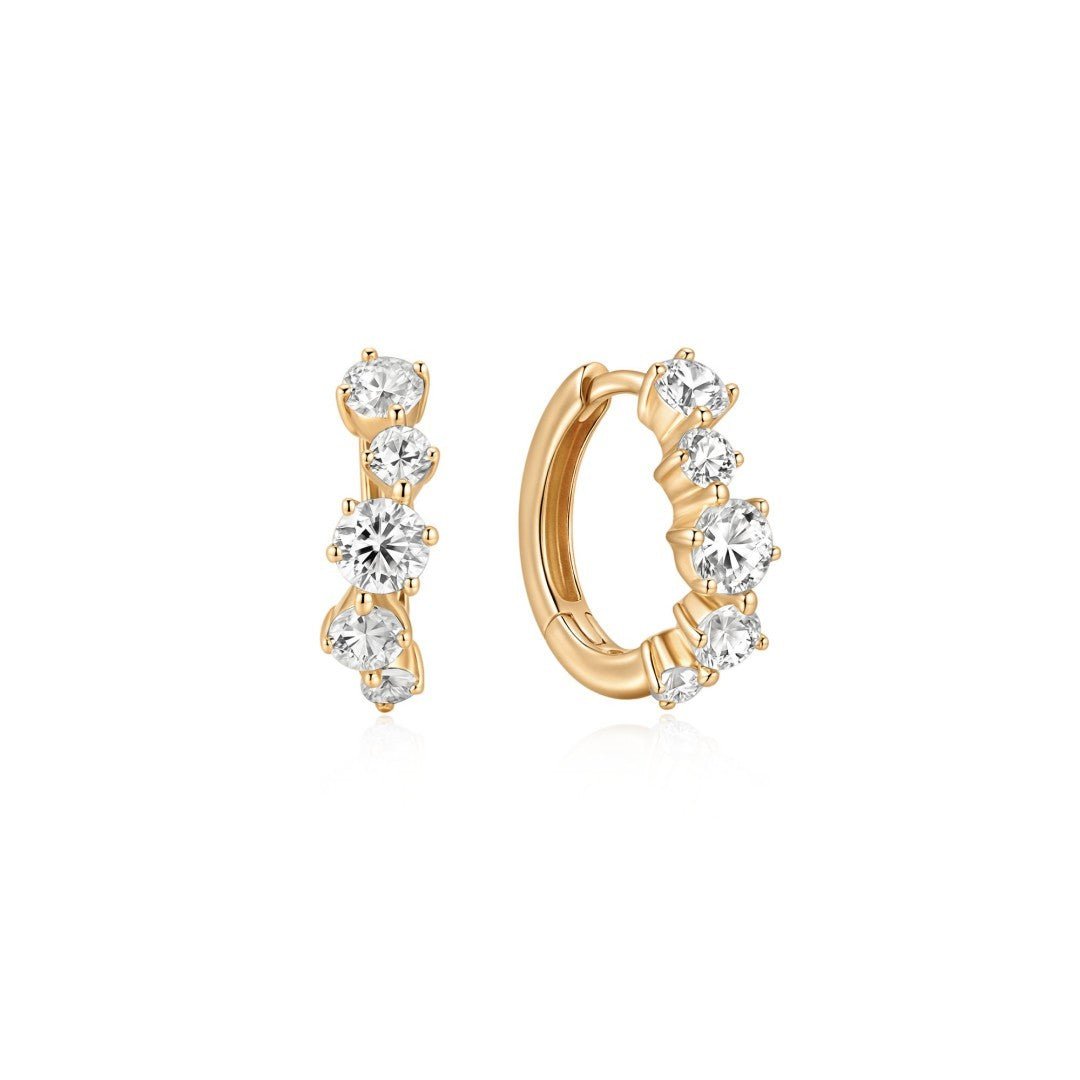14K Graduated Lab Diamond Huggie Earrings - Nolita