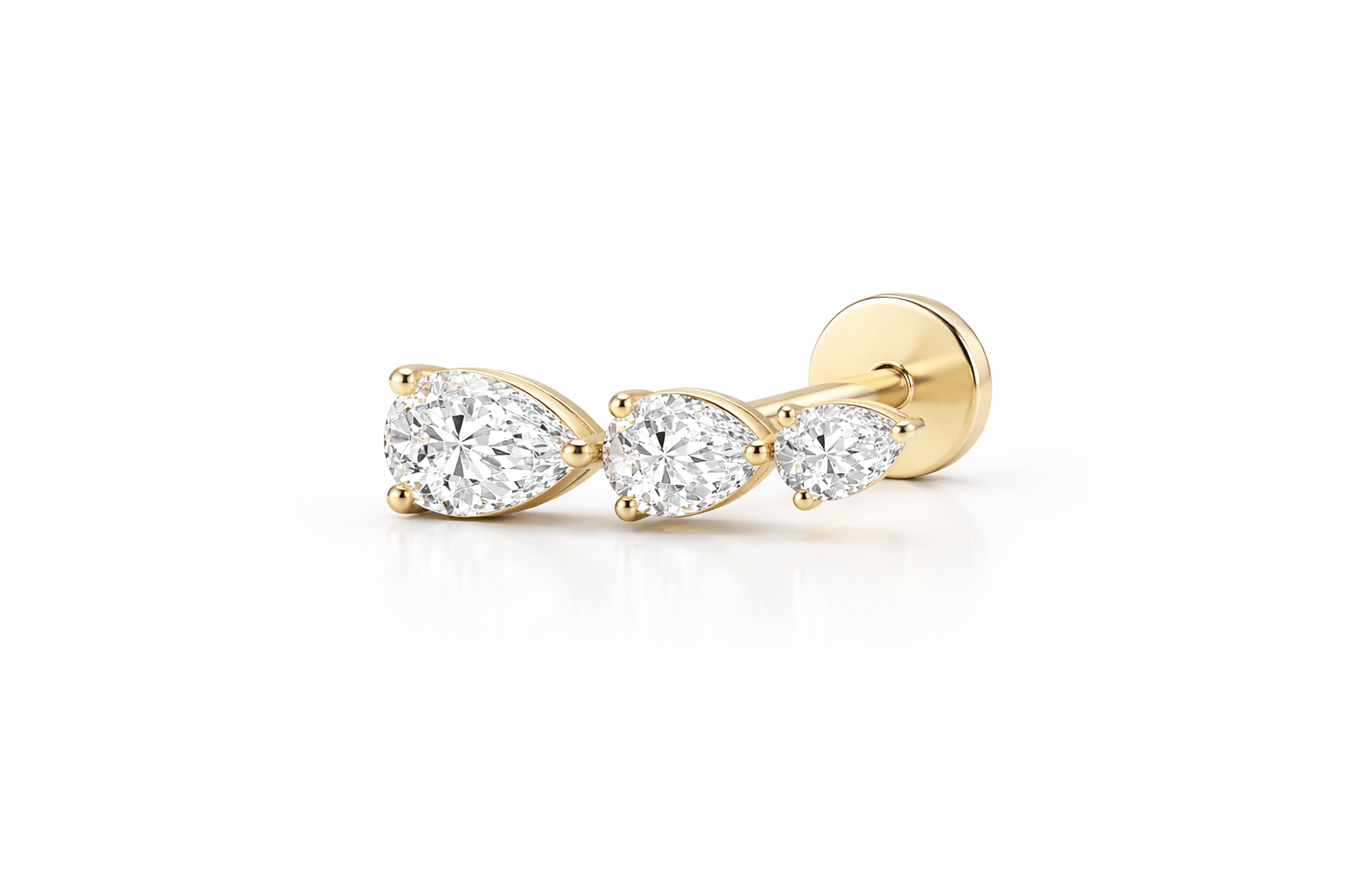 14K Graduated Pear Lab Grown Diamond Flat Back Single Stud - Nolita
