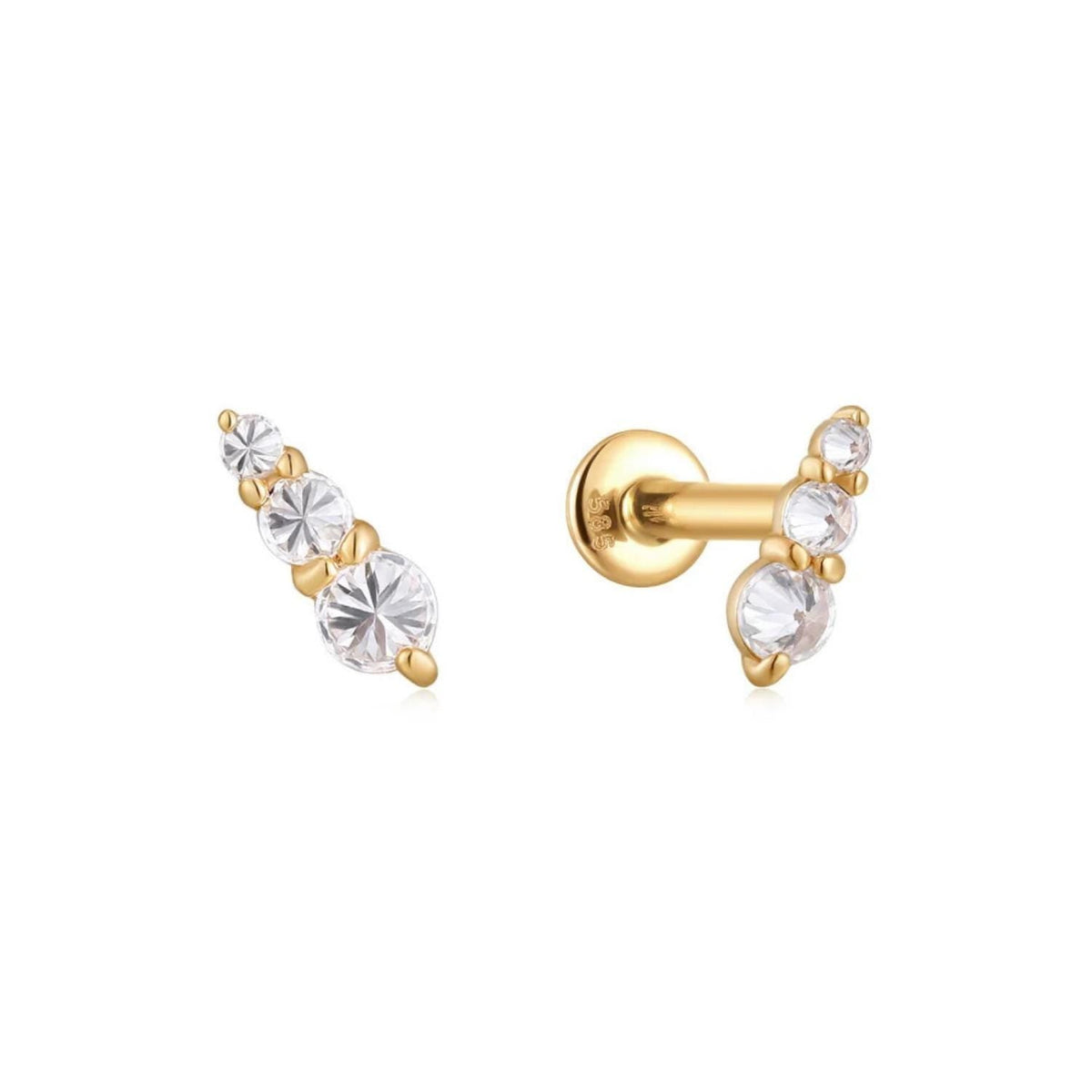 14K Graduated Trio Lab Diamond Flat Back Stud - Nolita